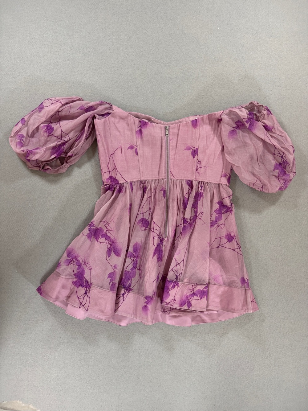 Whimsical Garden Party Fairy Bardot Kiah Corset Mini Dress Purple Floral Puff - Picture 13 of 16